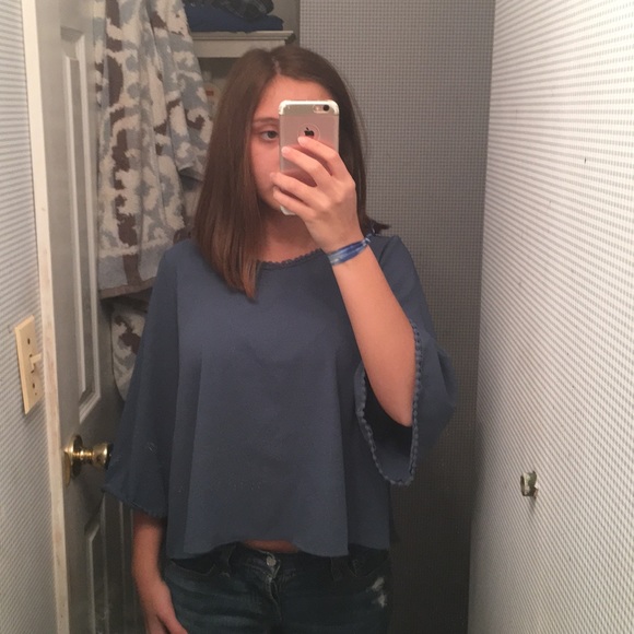 Ocean Blue Flowy Blouse - Picture 1 of 3
